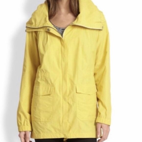 Eileen Fisher Anorak Windbreaker High Collar Rain Jacket Yellow Large 319.00 - Picture 1 of 14